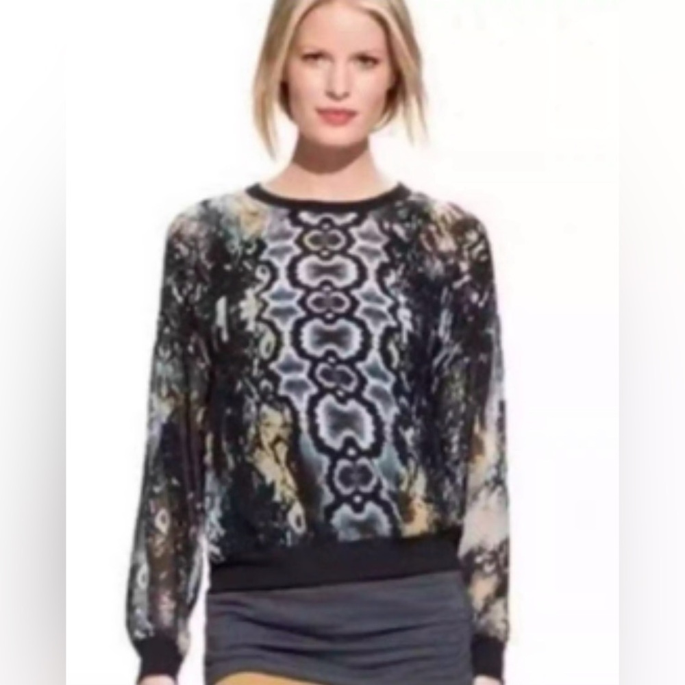 Snake Print Blouse Long Sleeve Sheer Work Office Top Small